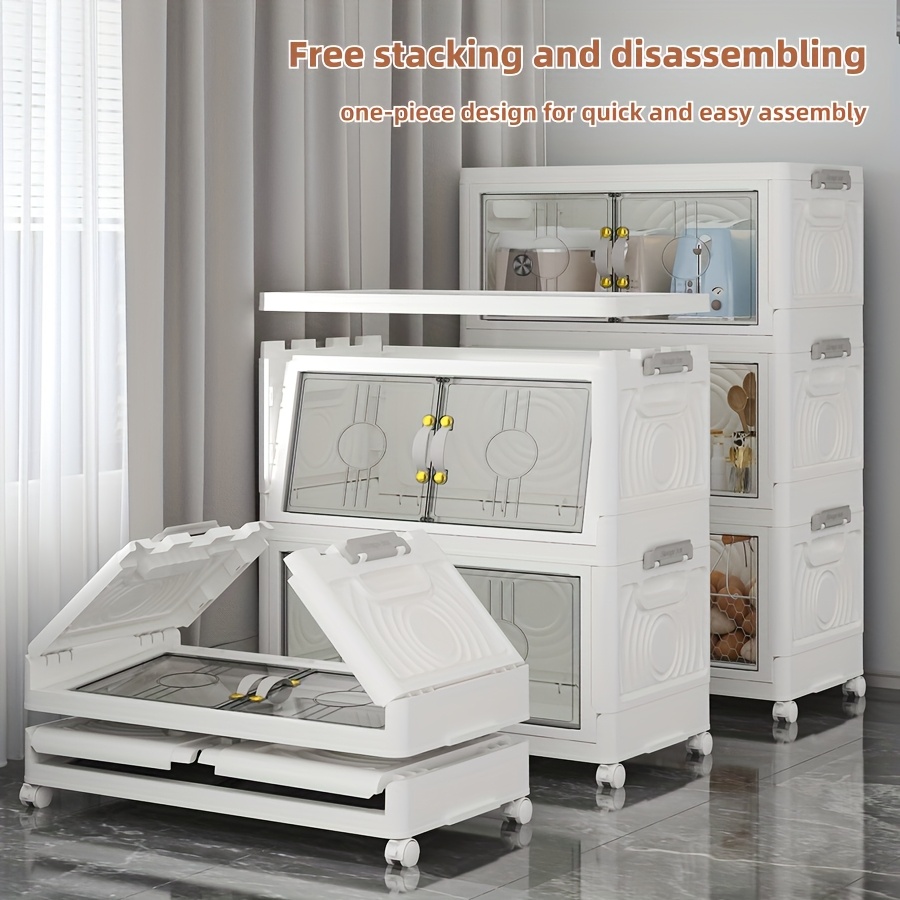 Home Bathroom Organizer - 48QT Foldable Storage Cabinet, White Plastic
