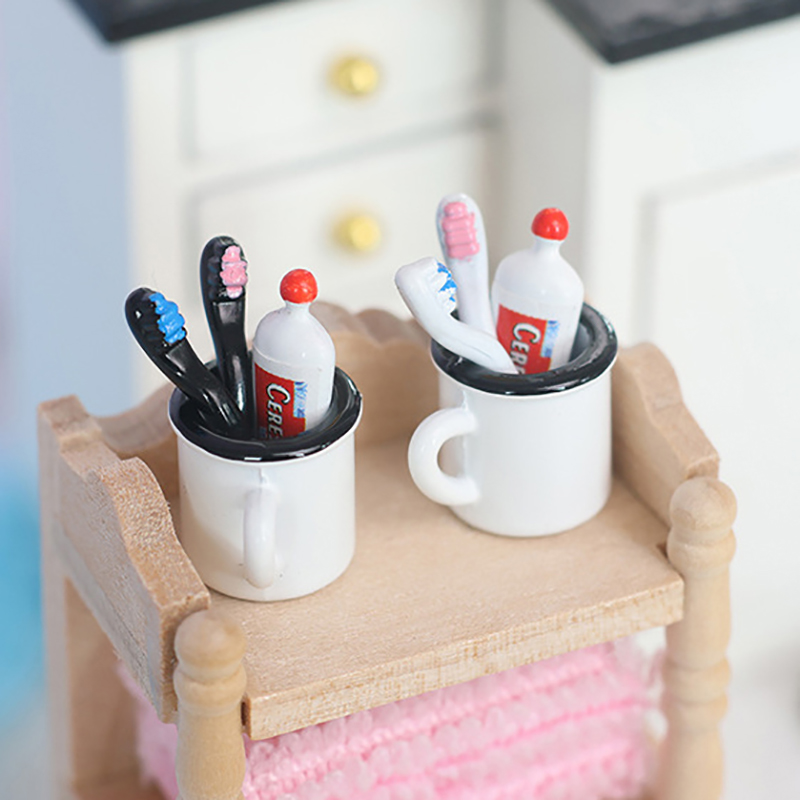 Home Bathroom Supplies - 4pcs/set 1/12 Dollhouse Simulation Toothpaste Toothbrush