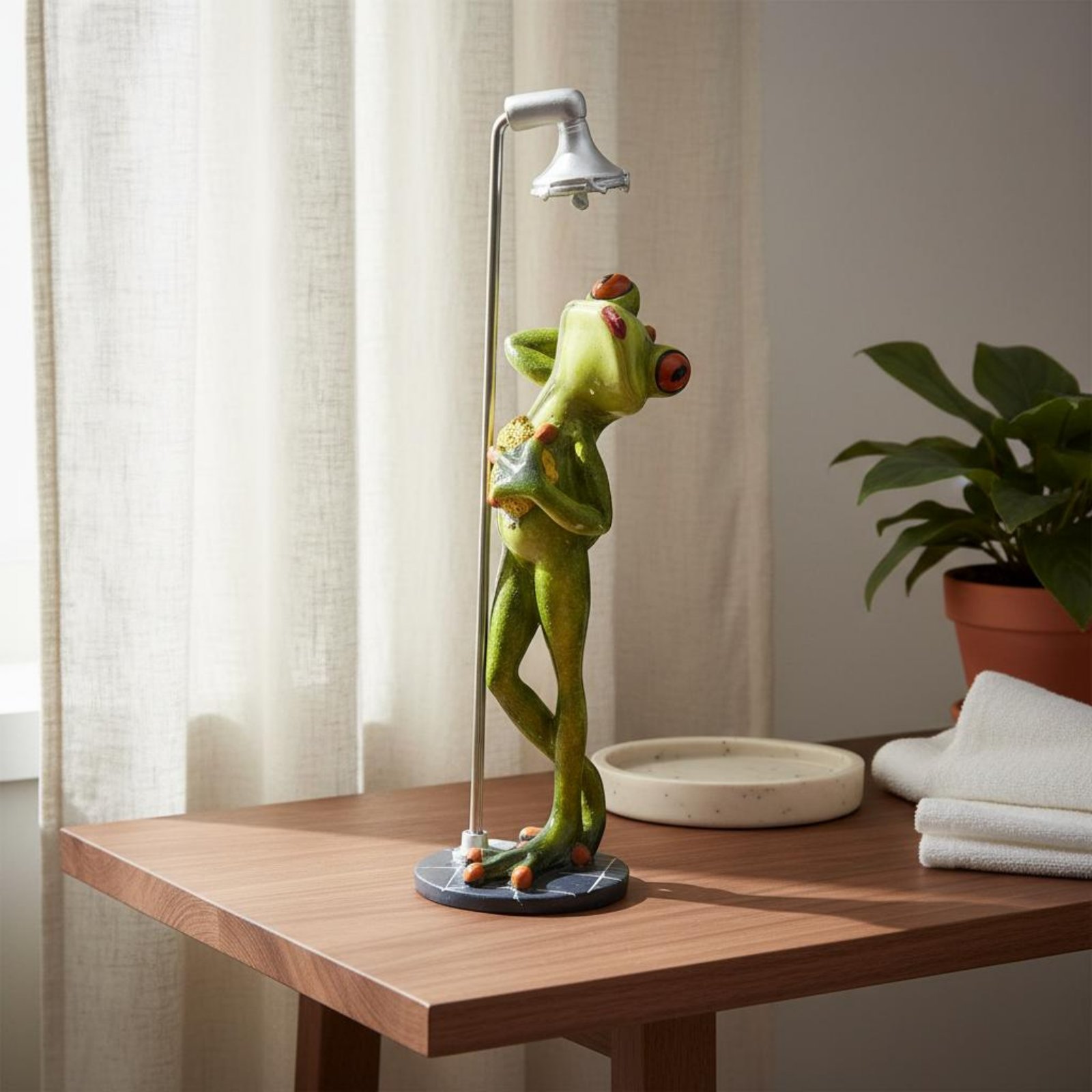 Showering Frog Figurine Novelt - Home Bathroom Decor recension och pris